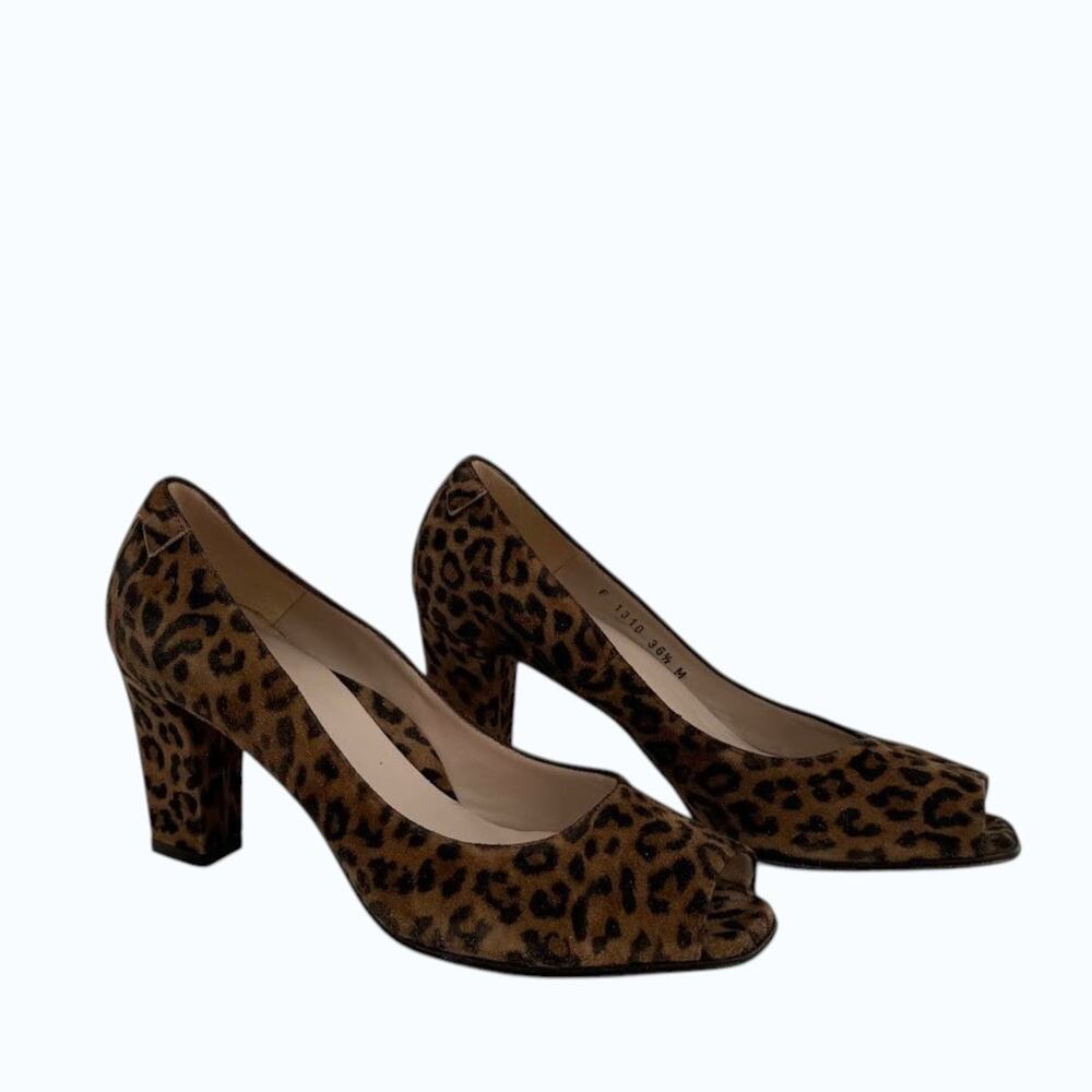 Taryn Rose Leopard Print Calf Hair Peep Toe Pumps Italy Leather Heels 36.5